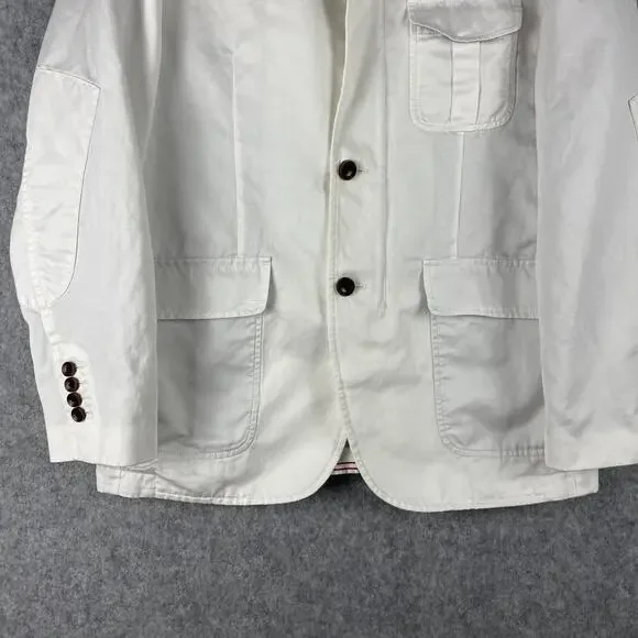 Victorinox Jacket Blazer Mens 42 White Linen Blend Utility Nautical Elbow Patch
